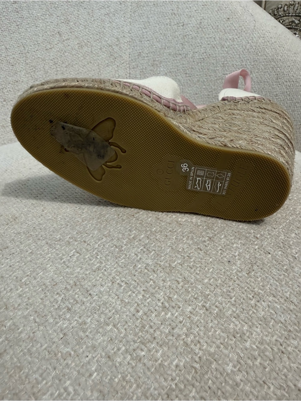 Gucci Women's Pink and White Espadrille Wedge - Picture 10 of 12